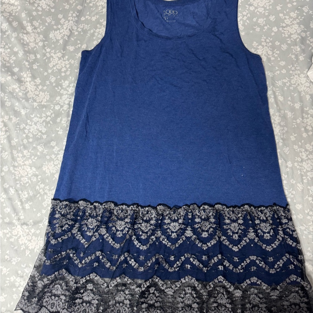 Blue Lace Trim Tank Top
